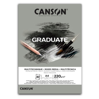 CANSON Skicár Graduate Mixed Media grey A4, 220 g, 30 listov