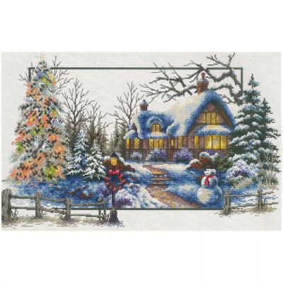 Krížiková výšivka, Winter Cottage, 61 x 42 cm