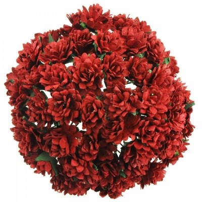 Papírový květ astra, 15 mm, červená 5 ks