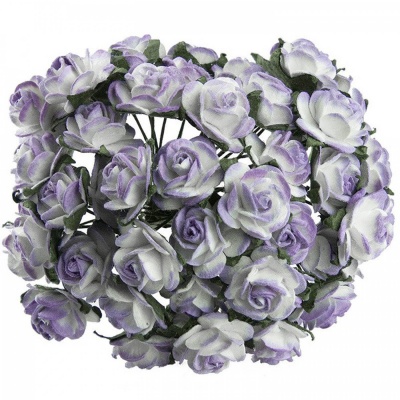 Papírový květ růže, 10 mm, dvojf. fialová 10 ks