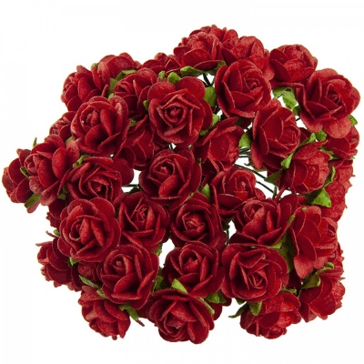 Papírový květ růže, 25 mm, červená 5 ks