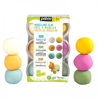 PEBEO BIO přírodní plastelína pro děti, 6 x 90 g, pastelové odstíny