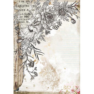 Rýžový papír, A4, Romantic Journal stylized flower