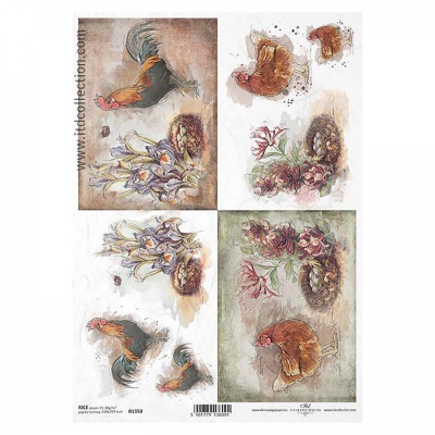 Rýžový papír na decoupage, A4, motiv slepičky