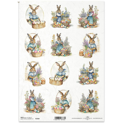 Ryžový papier na decoupage, A4, veľkonočné zajace 1