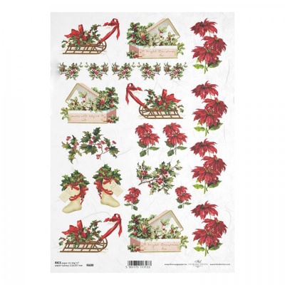 Rýžový papír na decoupage, A4, vánoční růže 2