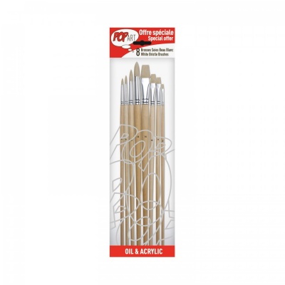 Sada 8 štětců White Bristle (4 ploché + 4 kulaté)