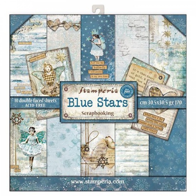 Sada papírů 30,5 x 30,5 cm, 10 ks, Blue Stars