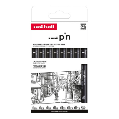 UNI PIN set 8 ks linerov na kreslenie  Black Classic 2