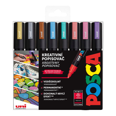 Uni POSCA, PC-5M, 2,5 mm, sada 8 popisovačů, METALLIC 