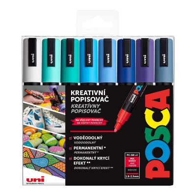 Uni POSCA, PC-5M, 2,5 mm, sada 8 fixů, OCEAN