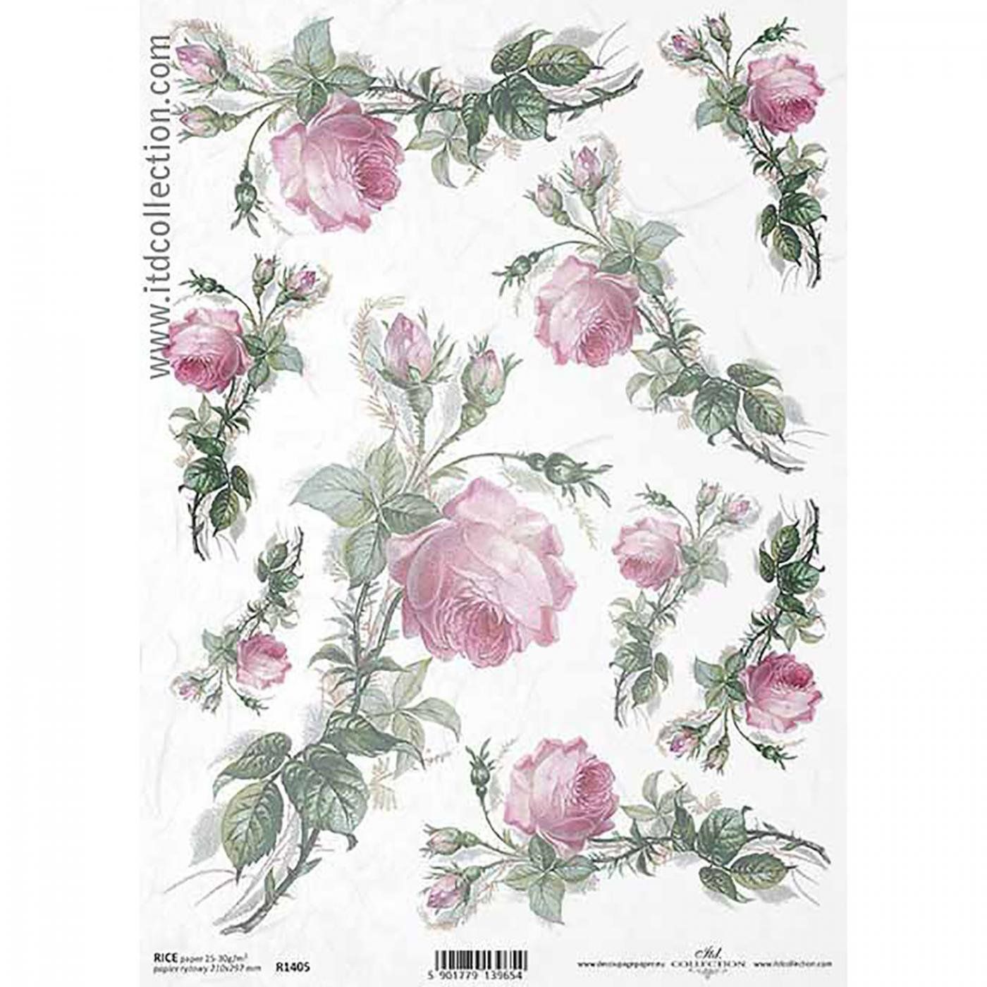 Rýžový papír na decoupage, A4, velké růže