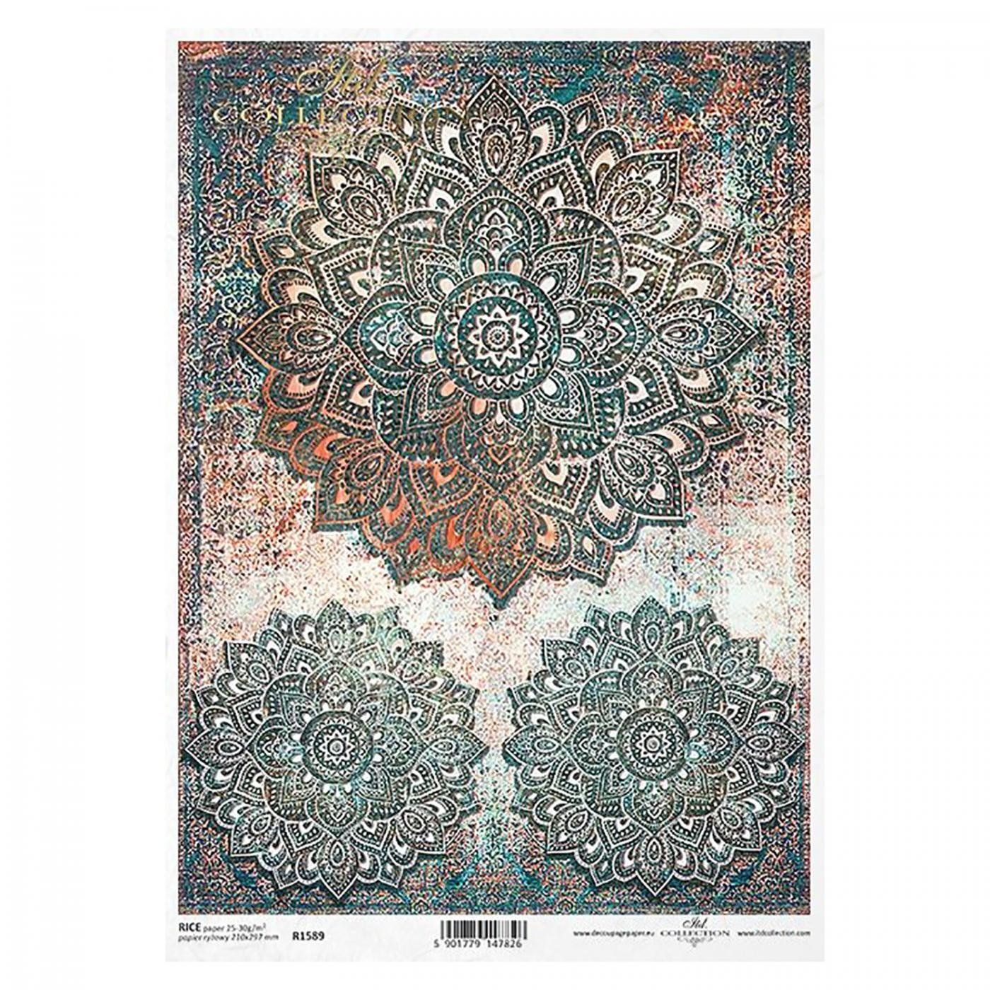 Rýžový papír na decoupage, A4, mandala