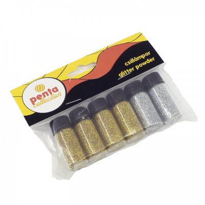 Glitrový prášek, 6 x 3,5 ml, stříbrná, zlatá