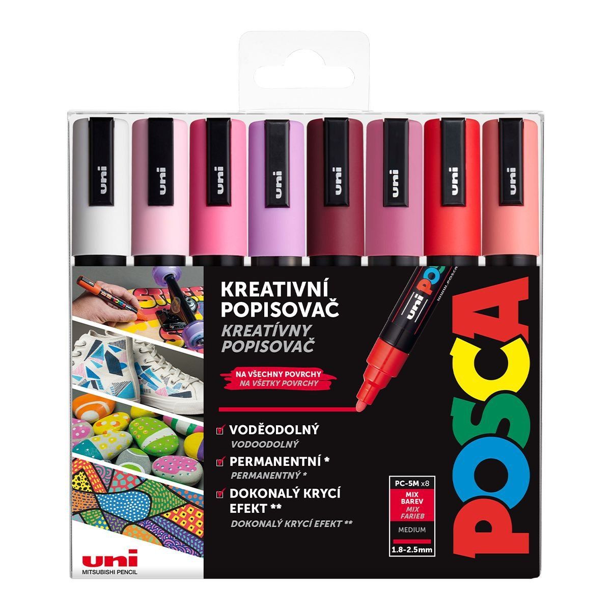 Uni POSCA, PC-5M, 2,5 mm, sada 8 popisovačů, LOVE
