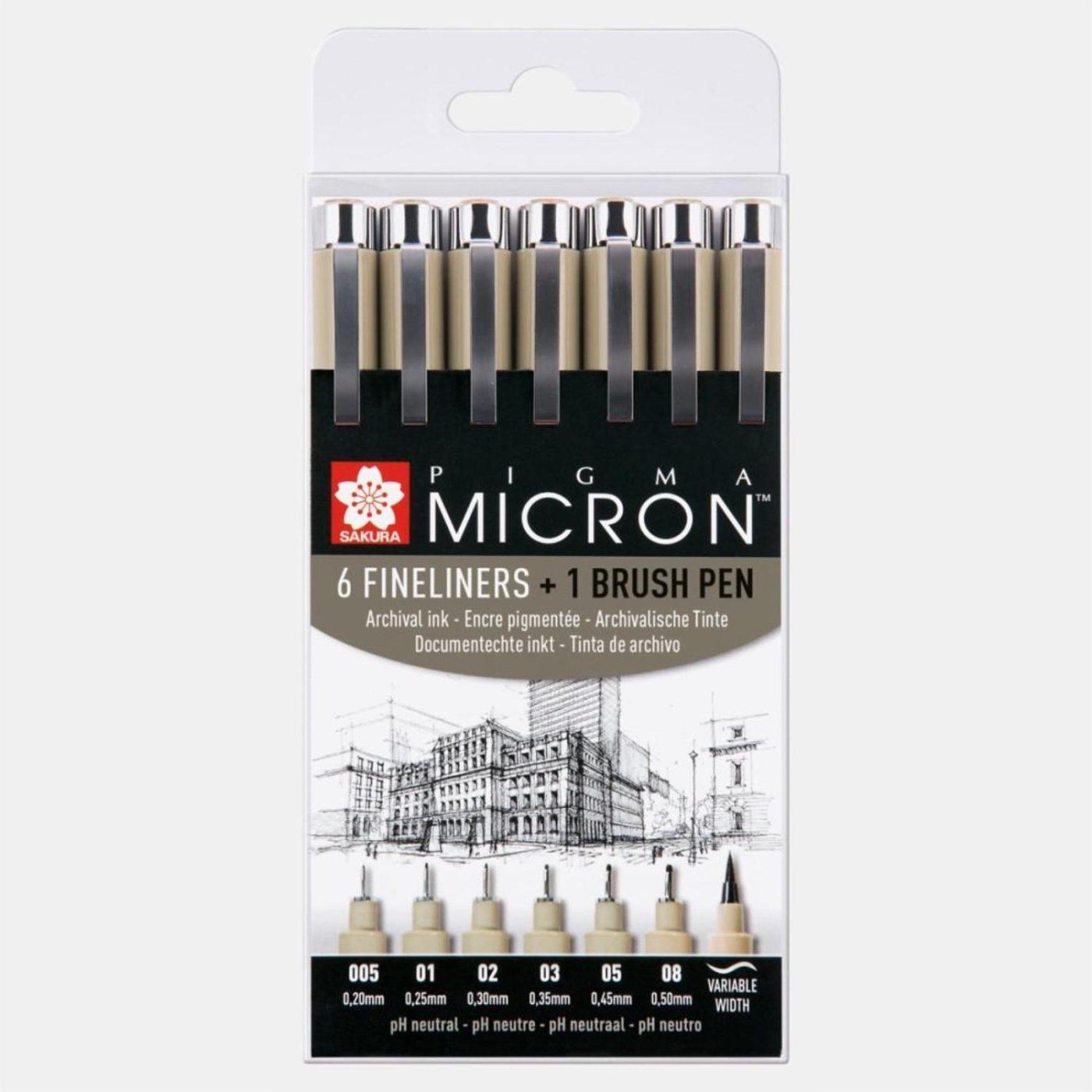 SAKURA Pigma Micron fineliner, sada 6 ks + 1 ks