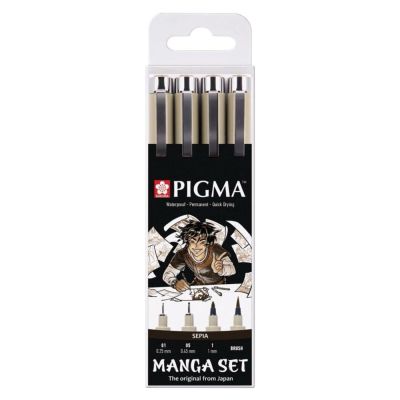 SAKURA Pigma Micron fineliner, sada MANGA 4 ks, sépiová barva