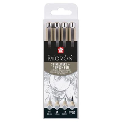 SAKURA Pigma Micron fineliner, sada 4 kusů, světle šedá (Light Cool Gray)