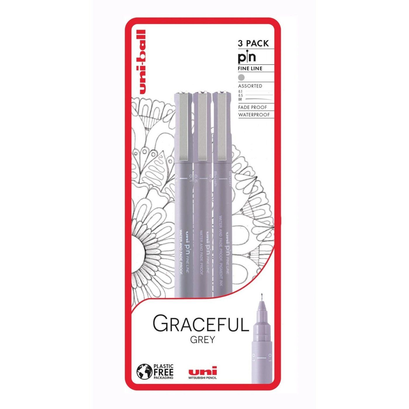 Sada 3 popisovačů UNI PIN, Graceful Grey