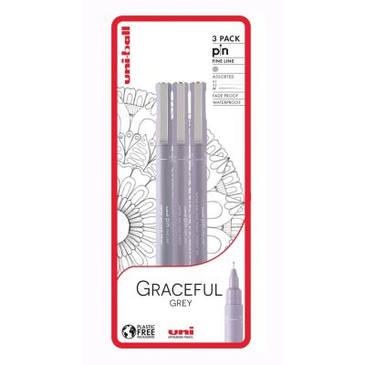 Sada 3 popisovačů UNI PIN, Graceful Grey