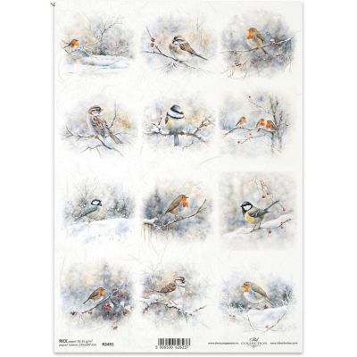Rýžový papír na decoupage, A4, ptáčci v zimě 2