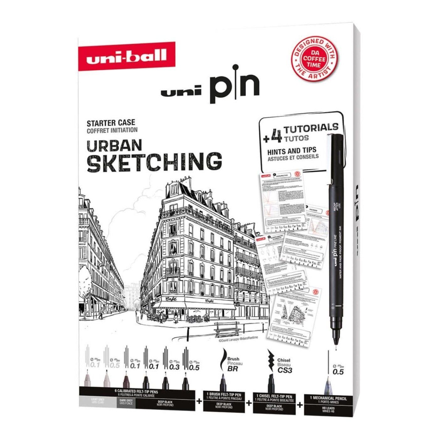 UNI PIN sada 8 fixů + mikrotužka Shalaku, Urban sketching