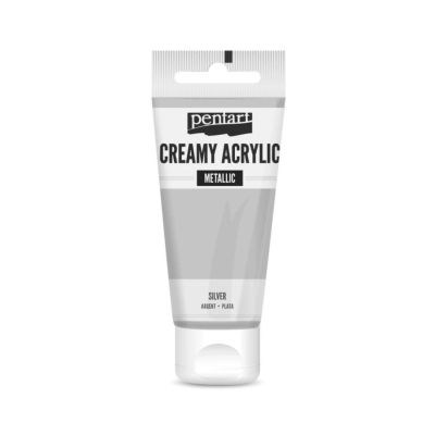 Akrylová barva krémová, metalická, stříbrná, 60 ml