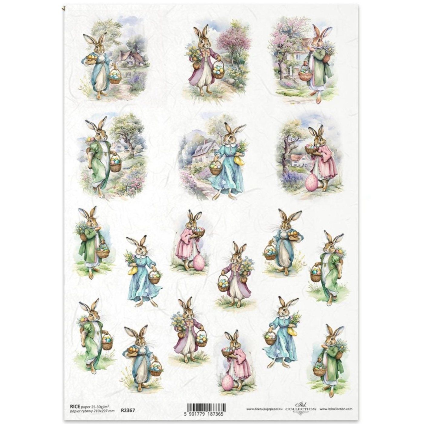 Rýžový papír na decoupage, A4, velikonoční zajíci 2