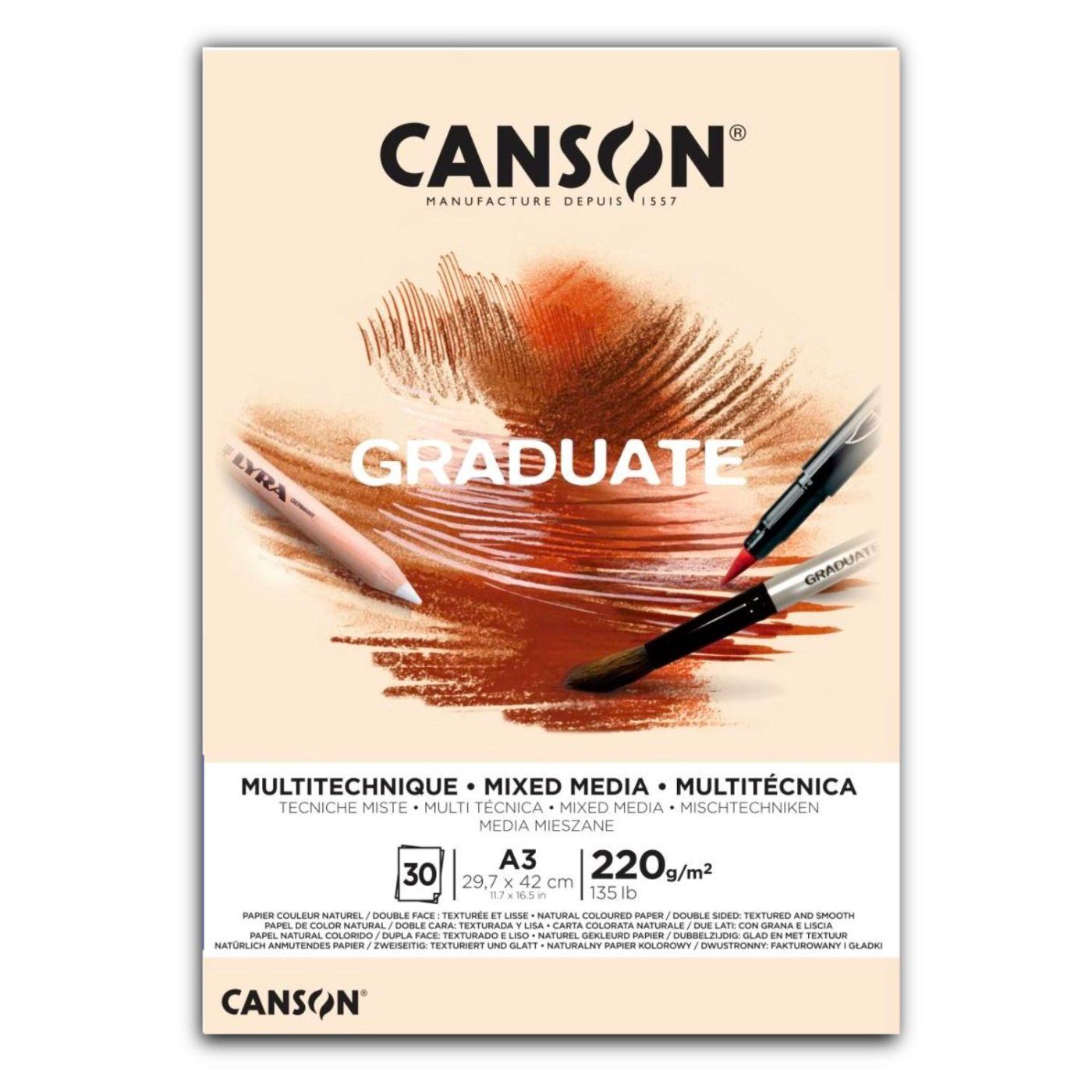CANSON Skicák Graduate Mixed Media natural A3, 220 g, 30 listů