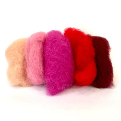 Ovčí rouno na plstění, mykané, 20 g, MIX 5 odstínů červených barev